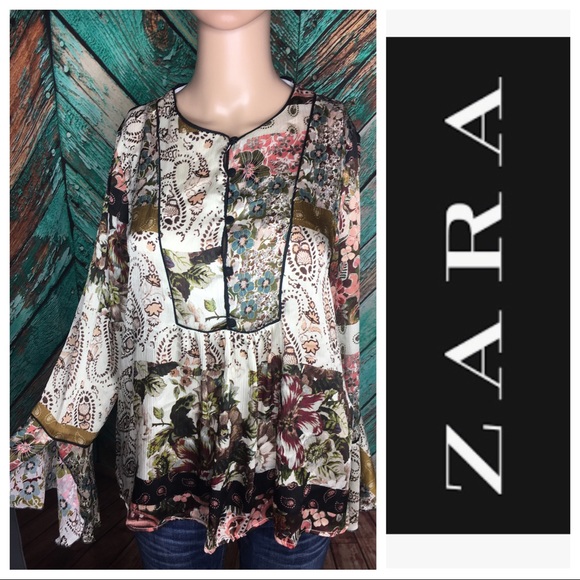 Zara Floral Boho Button Front Blouse - Picture 1 of 6